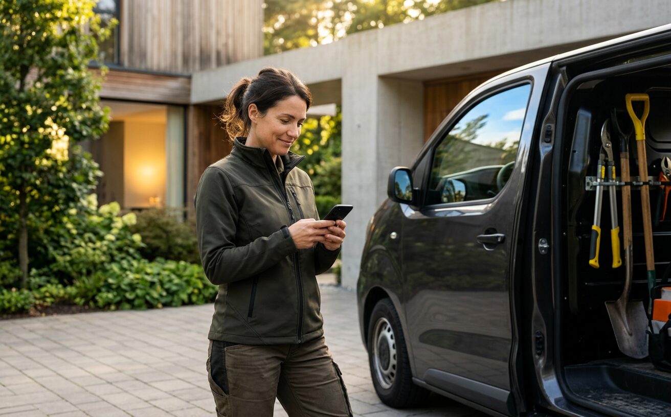 A verified Greenshere provider with a service van and outdoor-care tools